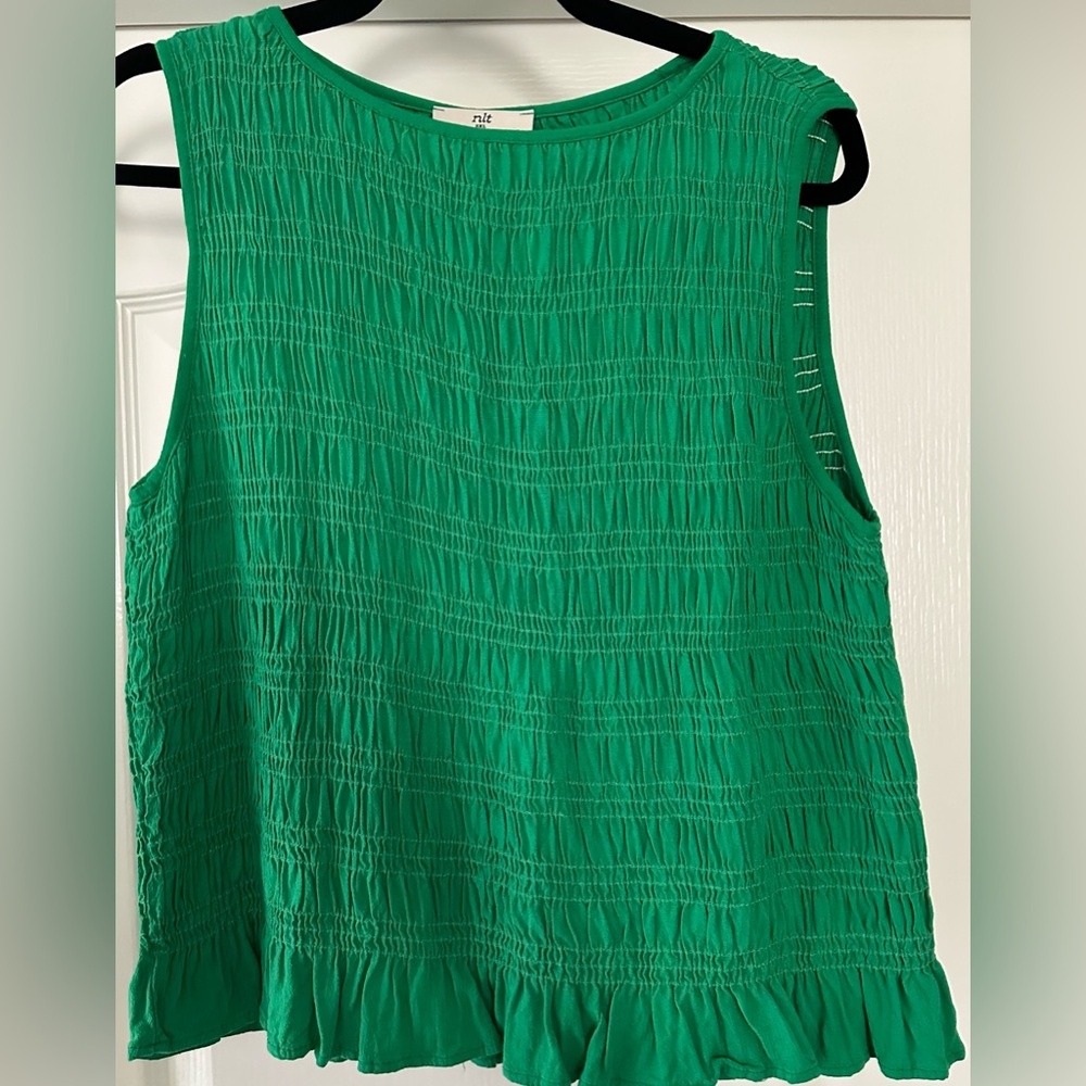 Pleated Ruffle-Hem Sleeveless Tank - Green by boutique brand nlt